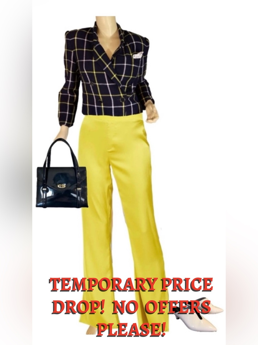 VINTAGE 1990'S KASPER FOR ASL BLUE & YELLOW PLAID CROPPED BLAZER (4)